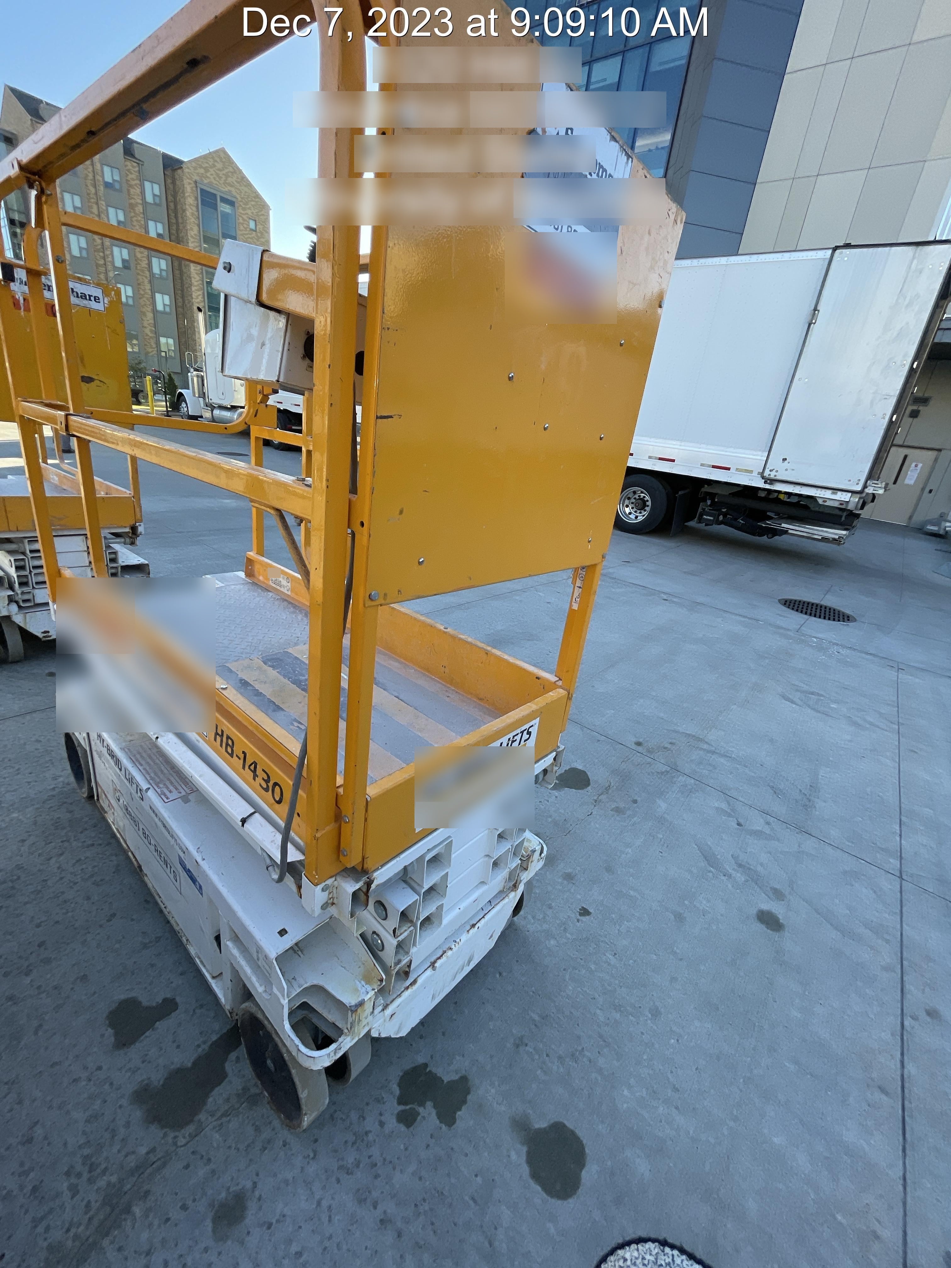 Custom Equipment HB-1430 Hy-Brid Scissor Lift
Platform capacity up to 670 lbs
Working height up to 20 ft
Weighs under 1,700 lbs
Non-marking wheels