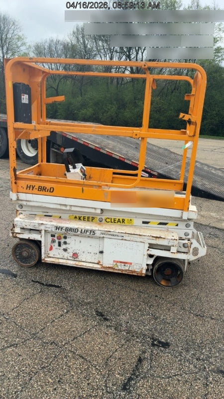 Custom Equipment HB-1430 <ul>
 <li>Hy-Brid Scissor Lift</li>
  <li>Platform capacity up to 670 lbs.</li>
  <li>Working height up to 20 ft</li>
  <li>Weighs under 1,700 lbs.</li>
  <li>Non-marking wheels </li>
</ul>