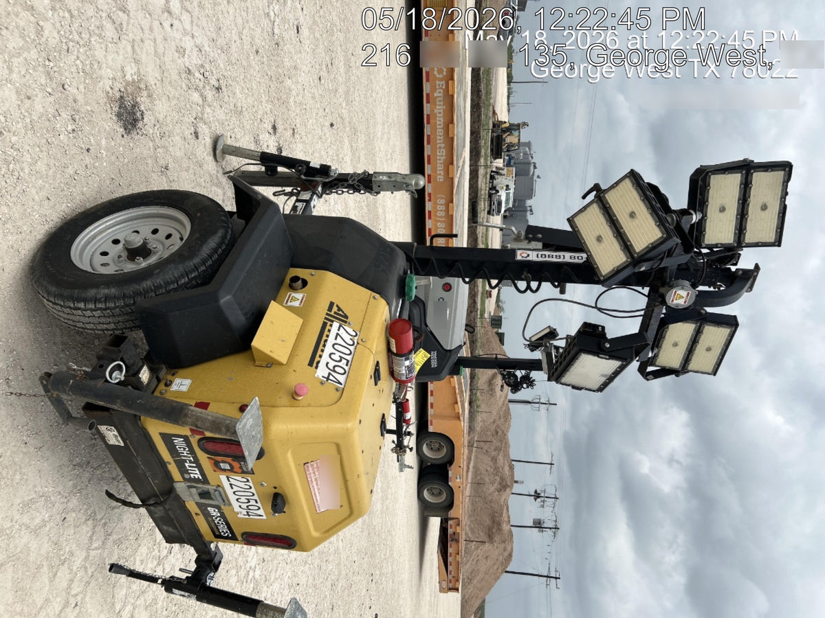2022 Allmand NLV3GR (4) LED Light Fixture 350W, 23' Vertical Mast, 3kW Prime, Towable, Deep Sea L401, Leveling Jacks, Yanmar T4F 5.8hp