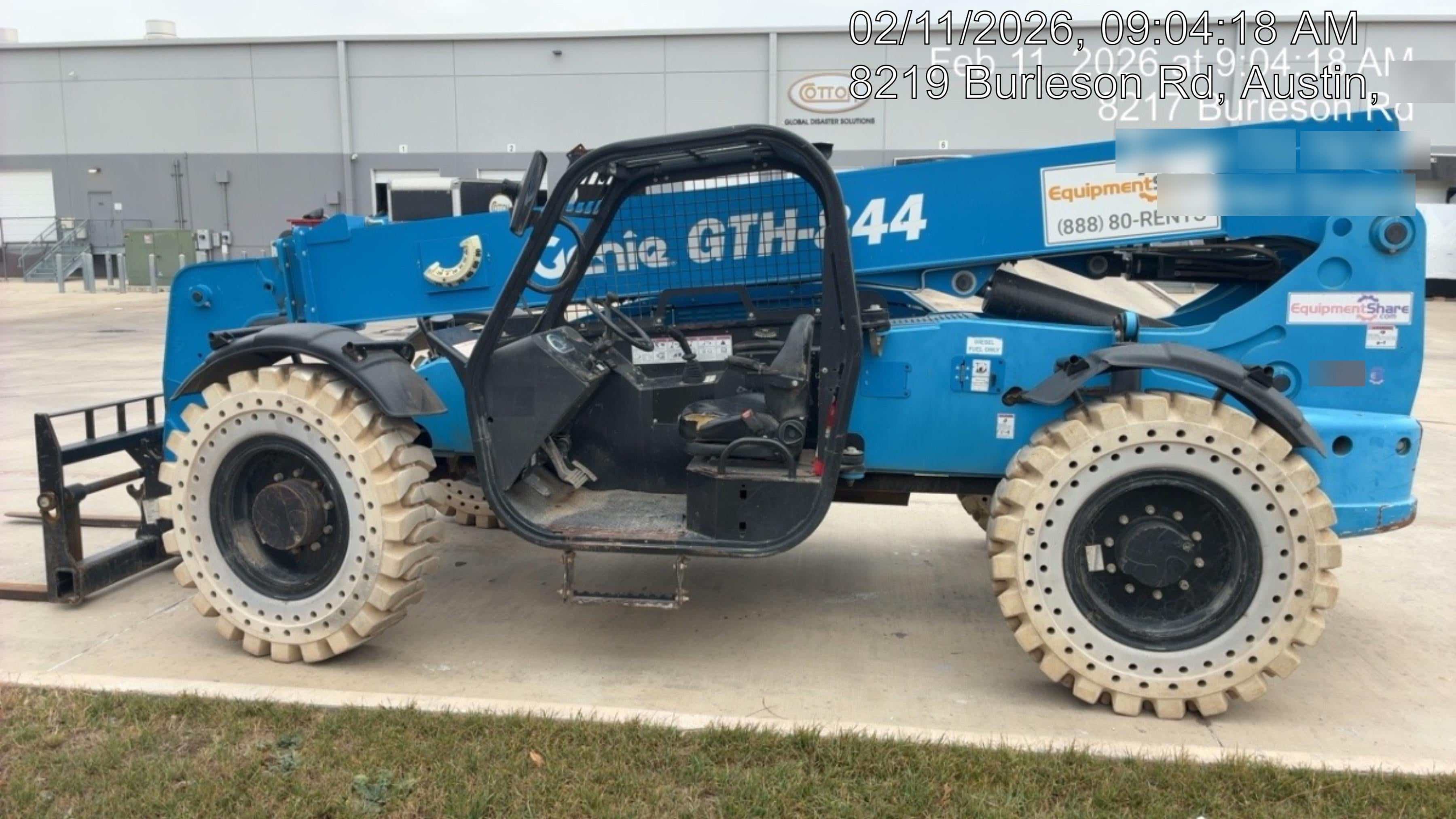 2017 Genie GTH-844 Diesel Engine, Solid Tires, 60" Carriage, Open ROPS