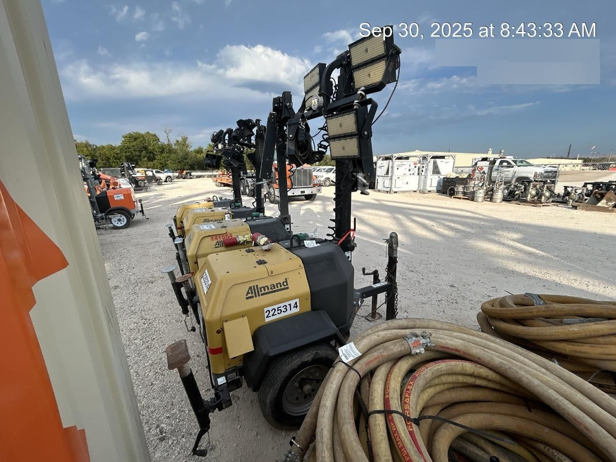 2022 Allmand NLV3GR (4) LED Light Fixture 350W, 23' Vertical Mast, 3kW Prime, Towable, Deep Sea L401, Leveling Jacks, Yanmar T4F 5.8hp