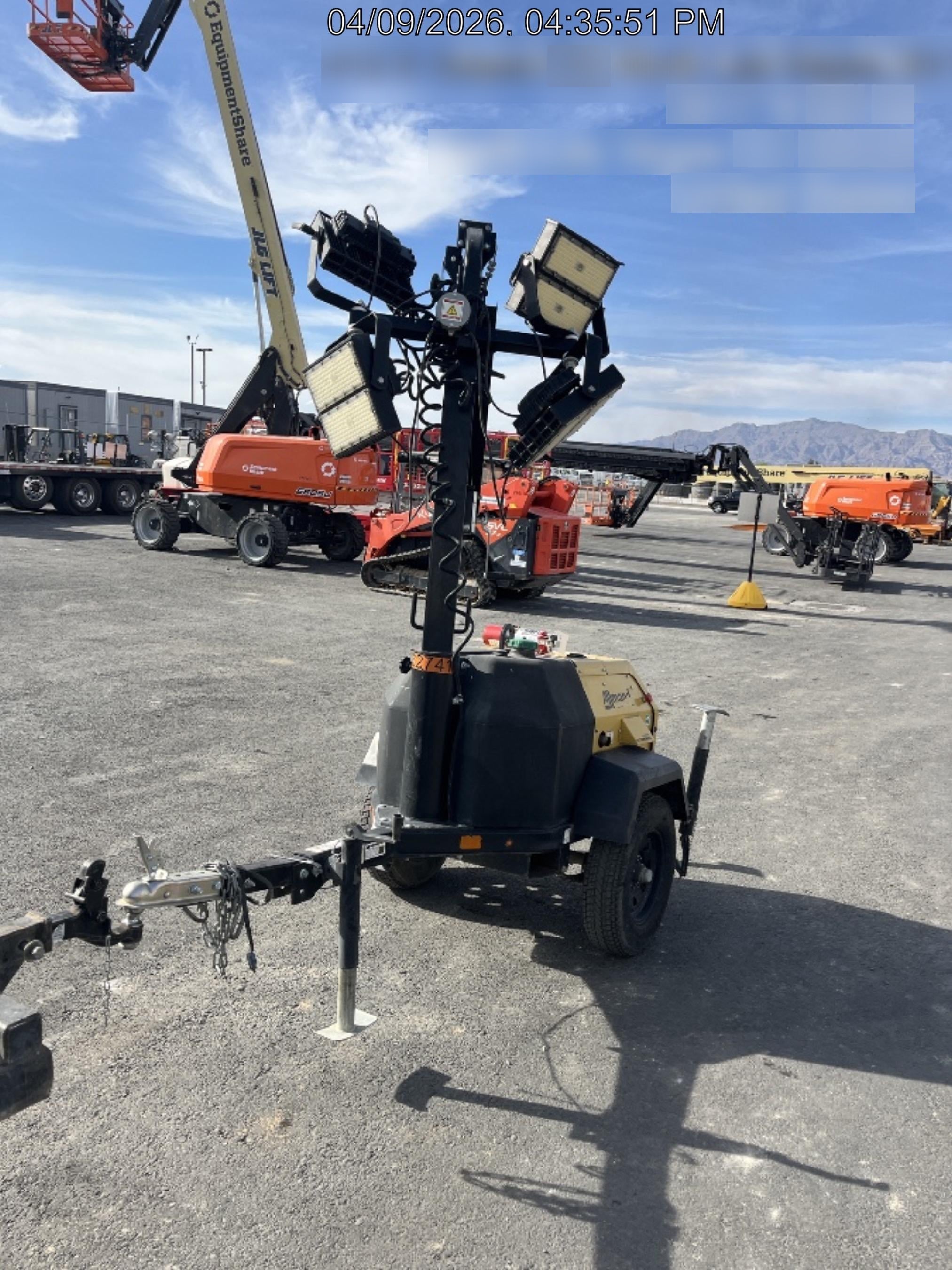 2021 Allmand NLV3GR (4) LED Light Fixture 350W, 23' Vertical Mast, 3kW Prime, Towable, Deep Sea L401, Leveling Jacks, Yanmar T4F 5.8hp