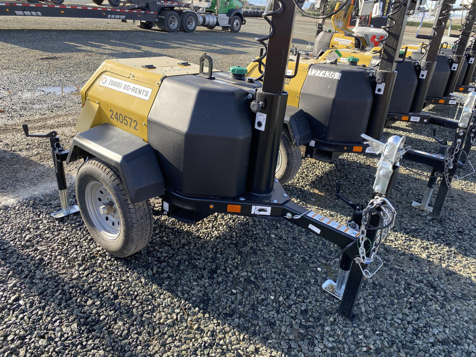 2022 Allmand NLV3GR (4) LED Light Fixture 350W, 23' Vertical Mast, 3kW Prime, Towable, Deep Sea L401, Leveling Jacks, Yanmar T4F 5.8hp