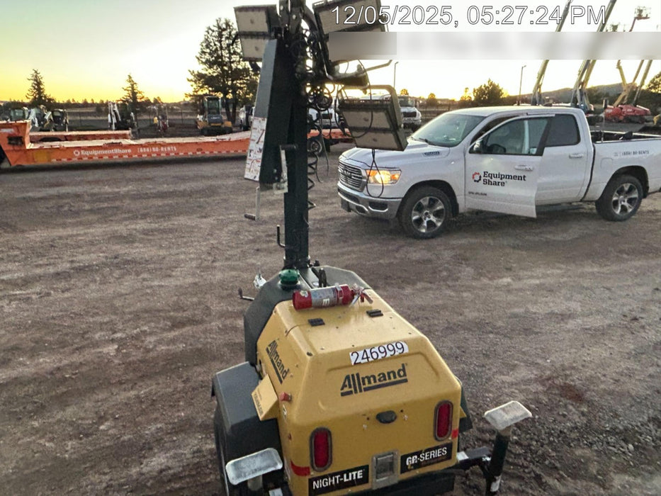 2022 Allmand NLV3GR (4) LED Light Fixture 350W, 23' Vertical Mast, 3kW Prime, Towable, ES Decals, T3