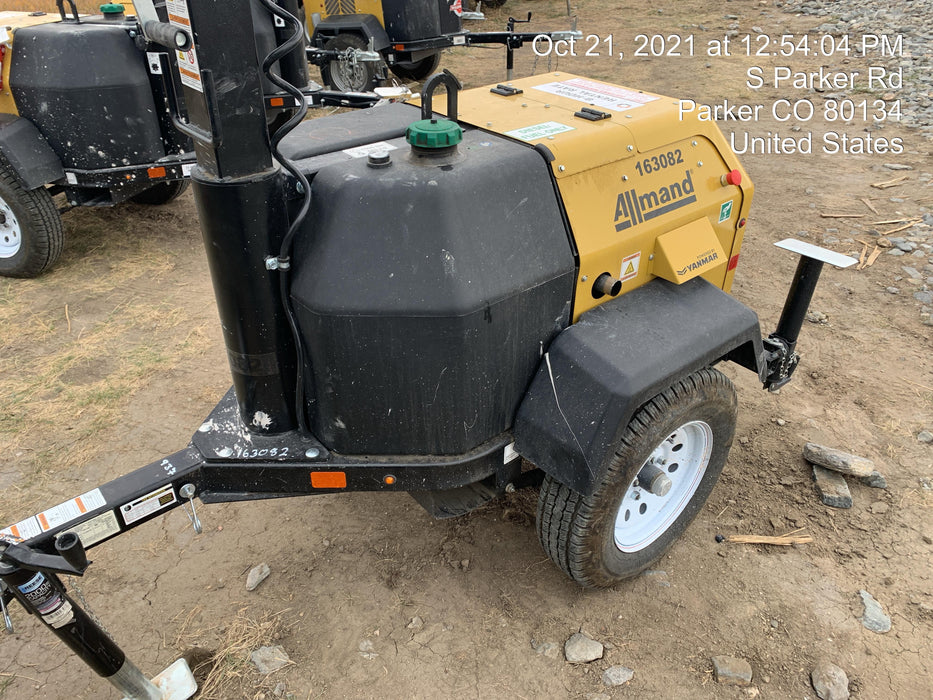 2021 Allmand NLV3GR (4) LED Light Fixture 350W, 23' Vertical Mast, 3kW Prime, Towable, Deep Sea L401, Leveling Jacks, Yanmar T4F 5.8hp