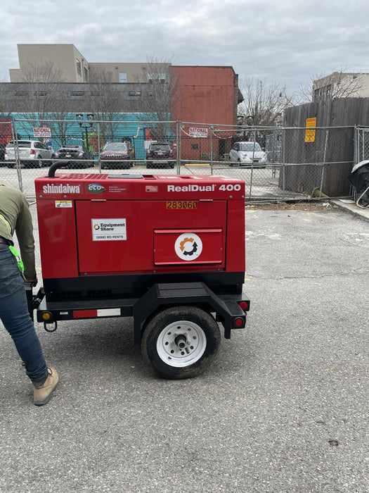 2022 Shindaiwa DGW400MDL Kubota D902 Engine, 23 HP, Dual Op Welder, Wire, Arc, Droop Stick, Tig, and CC Stick Functionality, Simulphase, 3 Phase and 1 Phase Gen Output, Single Axle NB Trlr, Slr Trckl Chrg 12V 12W, Fire Ext