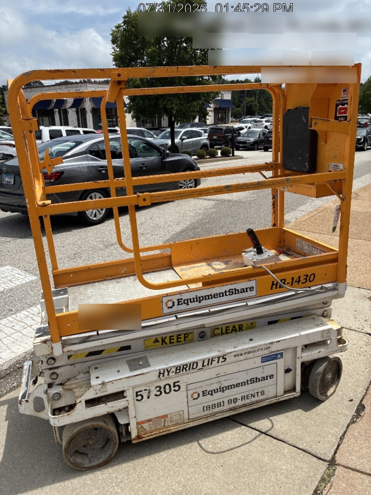 Custom Equipment HB-1430 <ul>
 <li>Hy-Brid Scissor Lift</li>
  <li>Platform capacity up to 670 lbs.</li>
  <li>Working height up to 20 ft</li>
  <li>Weighs under 1,700 lbs.</li>
  <li>Non-marking wheels </li>
</ul>