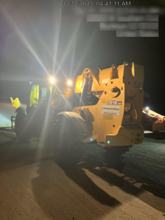 2019 JCB 512-56 74 HP w/CAB/HVAC, Beacon, Aux Hydraulics, Worklights, Solid Tires w/60" Carriage/Forks