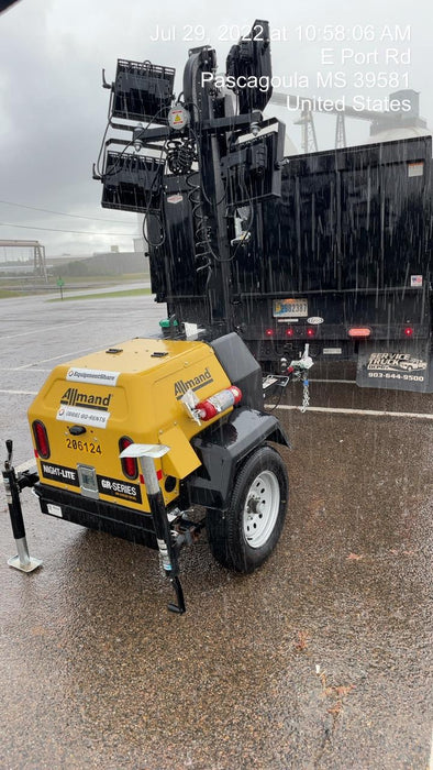 2022 Allmand NLV3GR (4) LED Light Fixture 350W, 23' Vertical Mast, 3kW Prime, Towable, Deep Sea L401, Leveling Jacks, Yanmar T4F 5.8hp