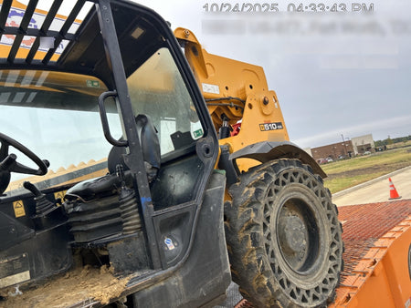 2019 JCB 510-56 74 HP w/Open ROPS, Beacon, Aux Hydraulics, Worklights, Solid Tires w/60" Carriage/Forks