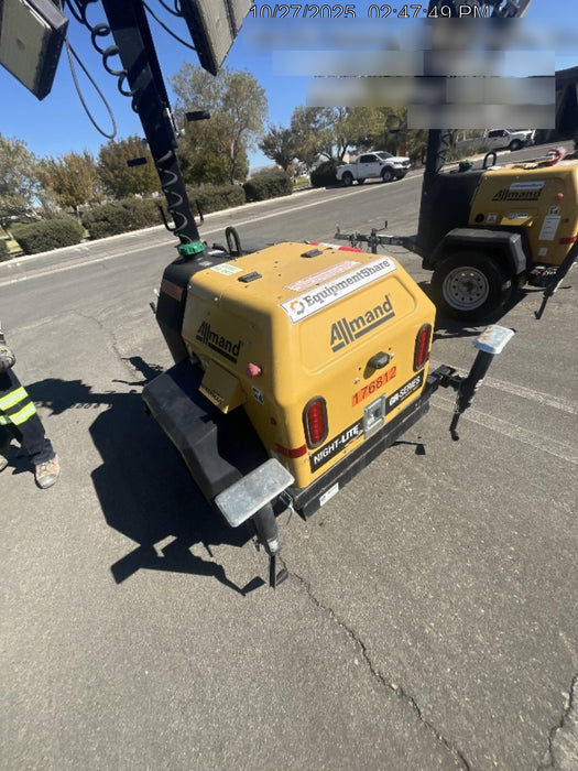 Allmand NLV3GR (4) LED Light Fixture 350W, 23' Vertical Mast, 3kW Prime, Towable, Deep Sea L401, Leveling Jacks, Yanmar T4F 5.8hp