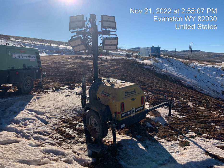 2022 Allmand NLV3GR (4) LED Light Fixture 350W, 23' Vertical Mast, 3kW Prime, Towable, Deep Sea L401, Leveling Jacks, Yanmar T4F 5.8hp