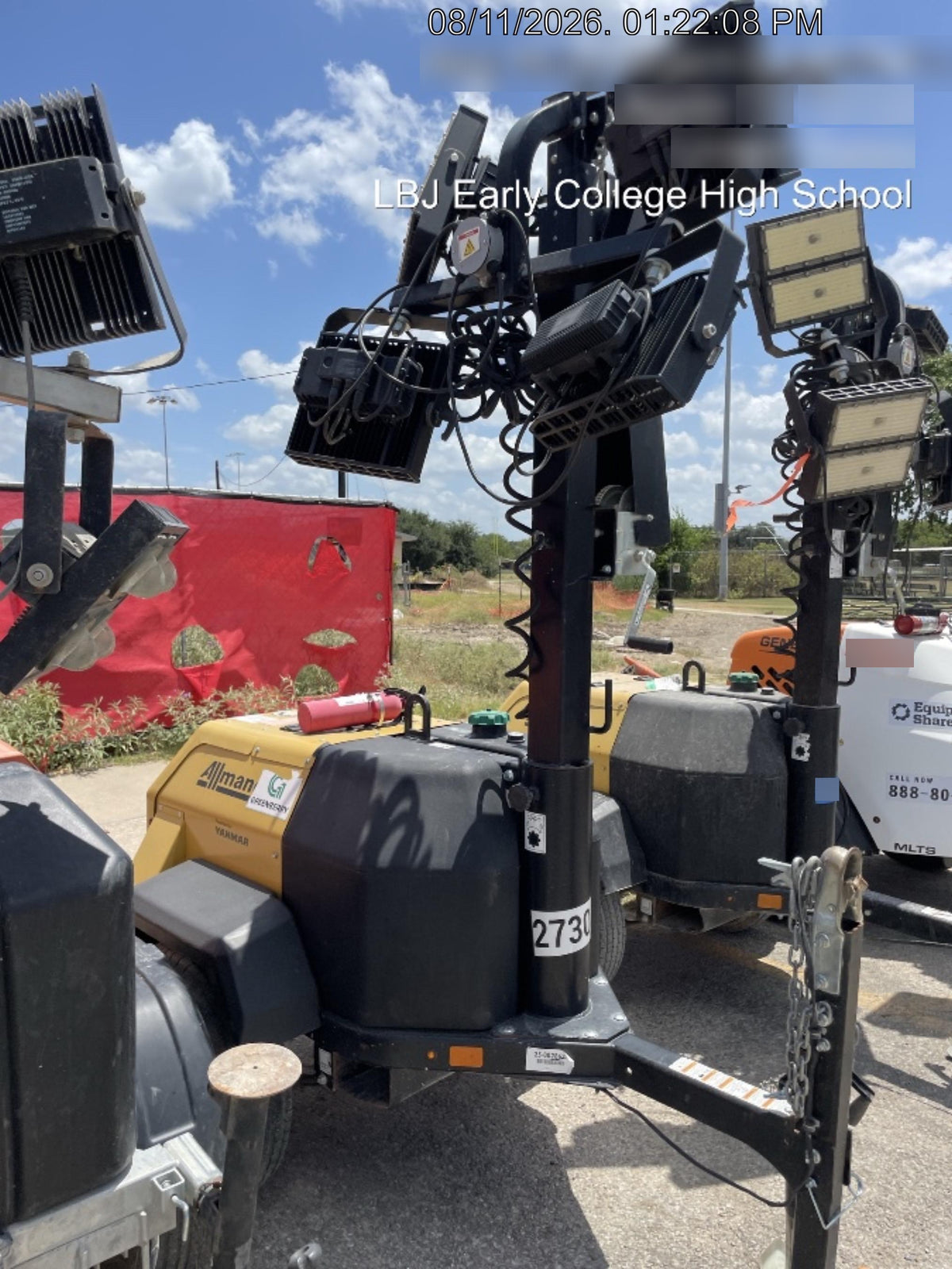 2022 Allmand NLV3GR (4) LED Light Fixture 350W, 23' Vertical Mast, 3kW Prime, Towable, ES Decals, T3