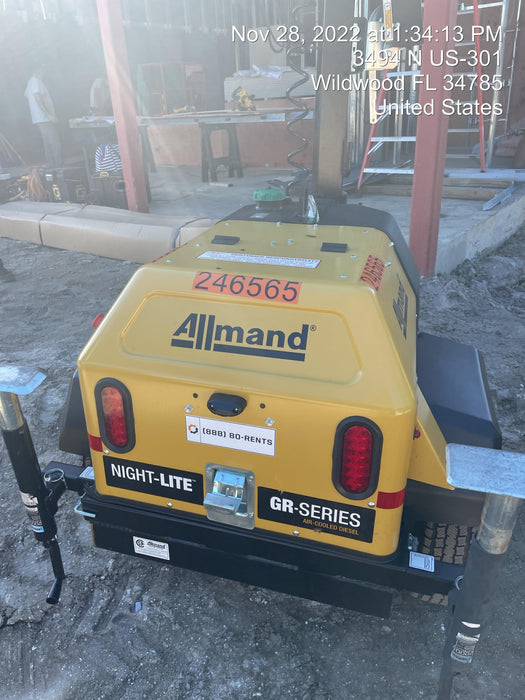 2022 Allmand NLV3GR (4) LED Light Fixture 350W, 23' Vertical Mast, 3kW Prime, Towable