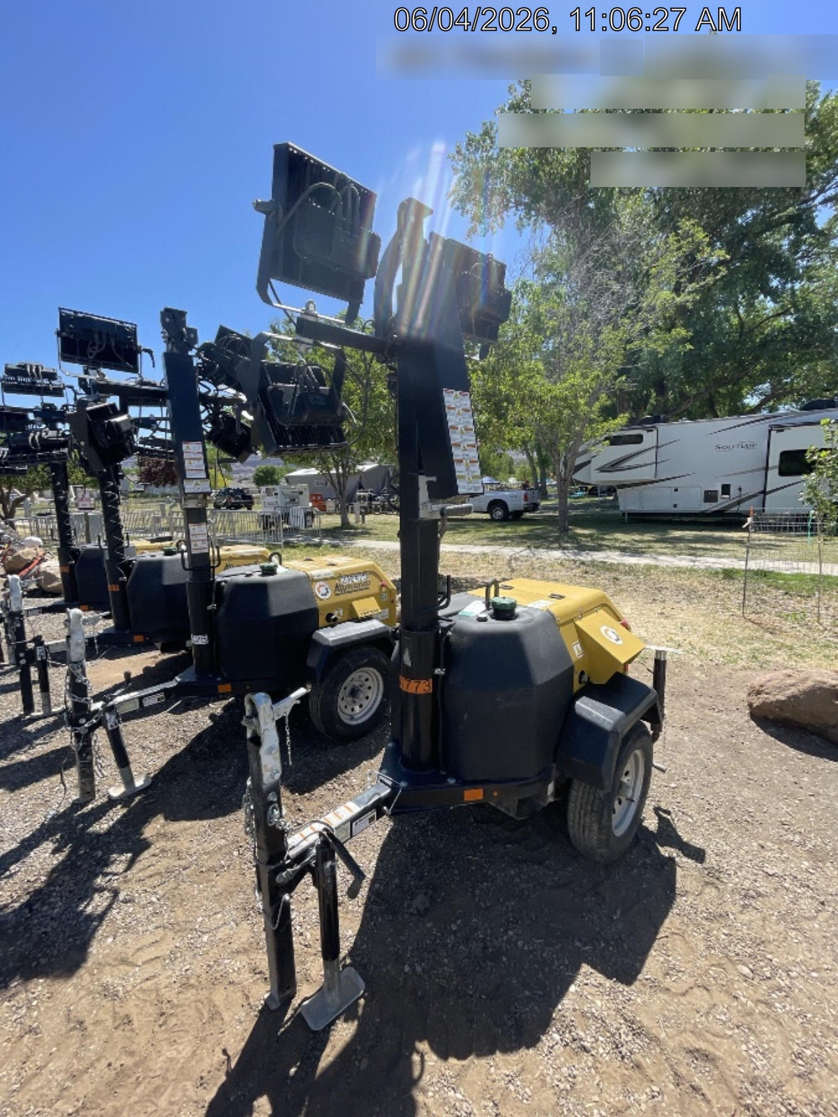 2022 Allmand NLV3GR (4) LED Light Fixture 350W, 23' Vertical Mast, 3kW Prime, Towable, ES Decals, T3