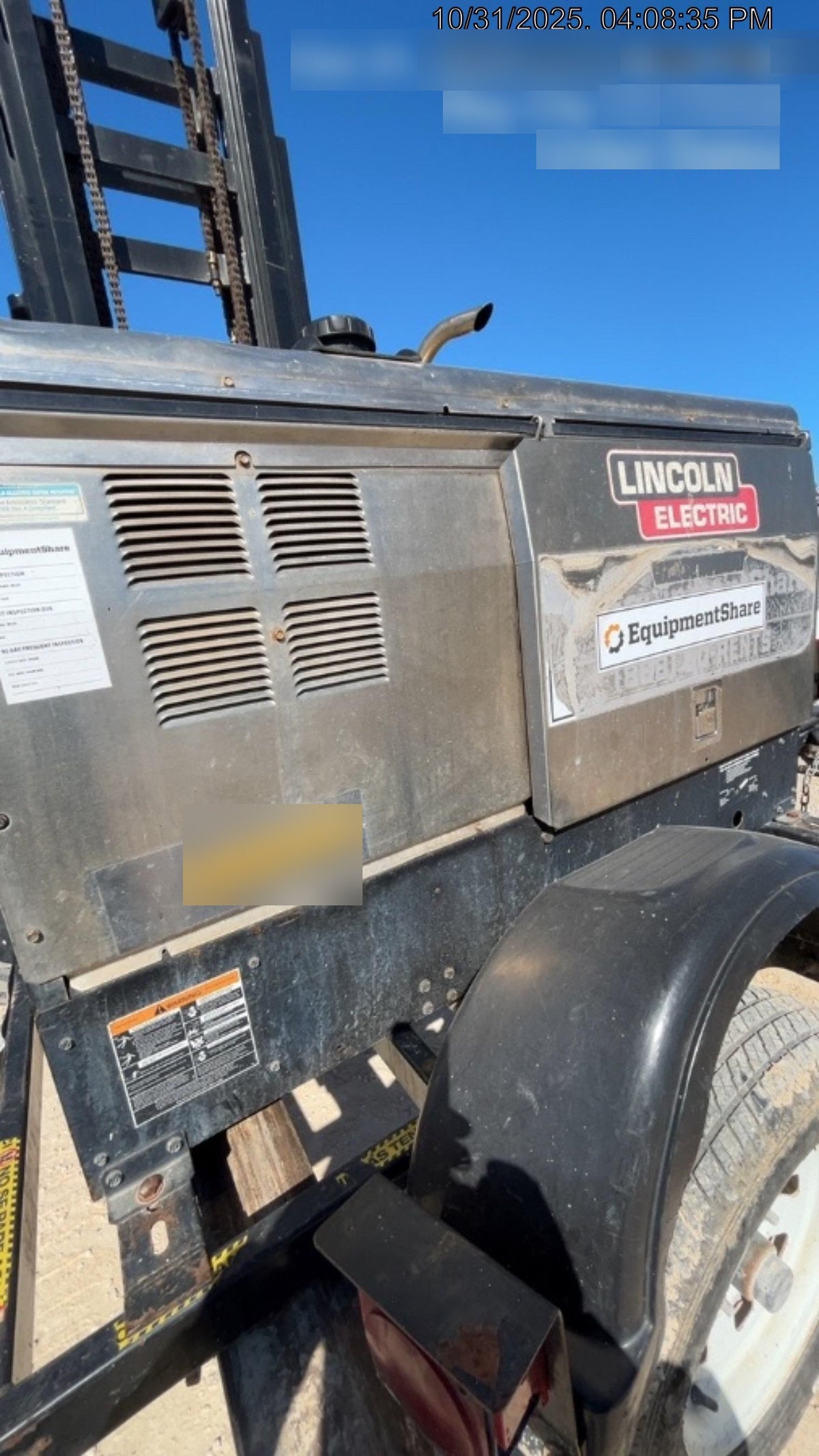 2019 Lincoln Electric Vantage 322 Welder Ready-Pak 3, Two wheel trailer, Fender and Light kit, Cable Rack