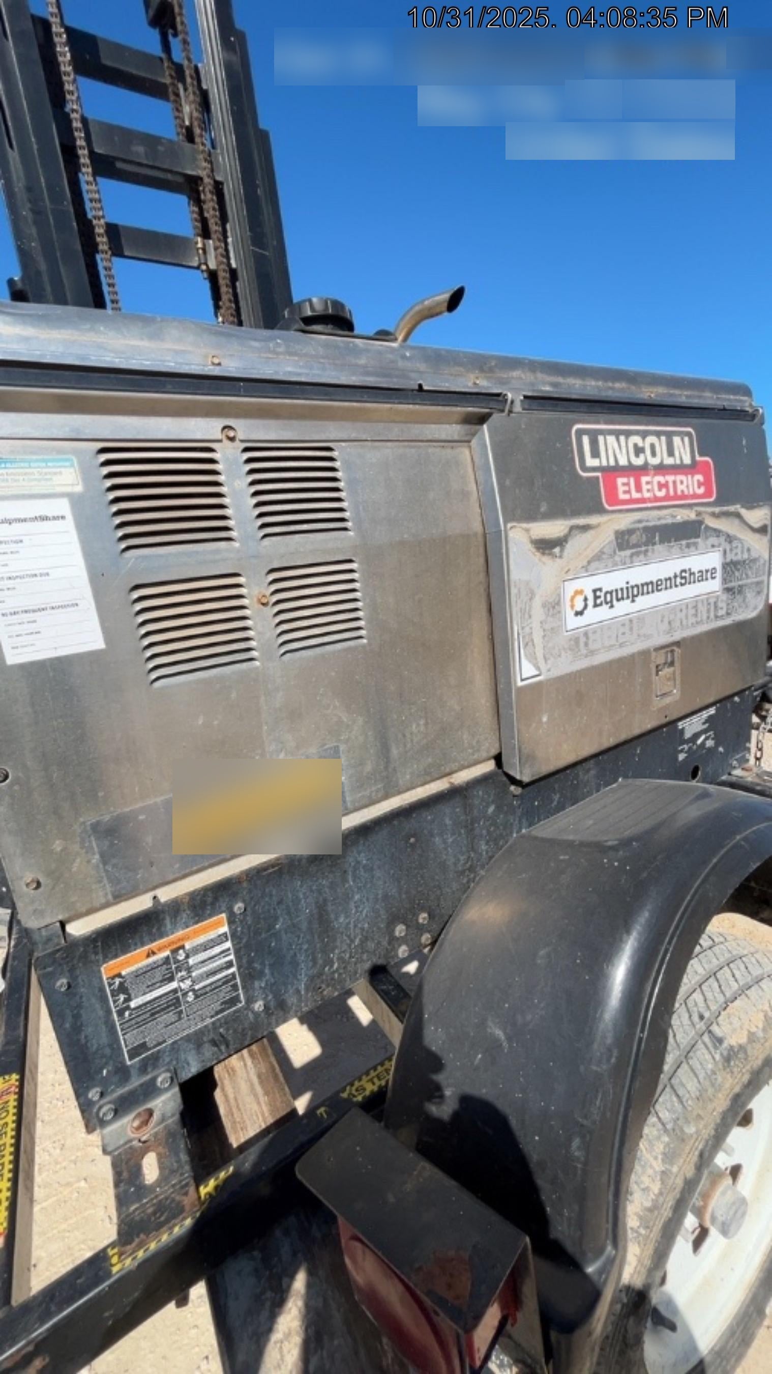 2019 Lincoln Electric Vantage 322 Welder Ready-Pak 3, Two wheel trailer, Fender and Light kit, Cable Rack