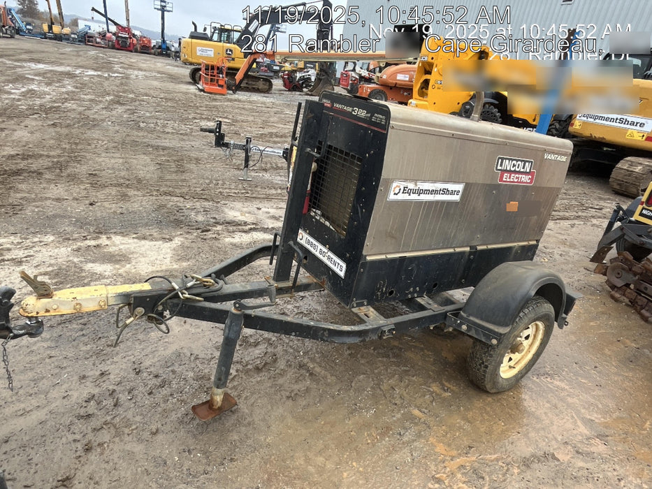 2019 Lincoln Electric Vantage 322 Ready-Pak 3, Two Wheel Trailer, Fender and Light Kit, Cable Rack