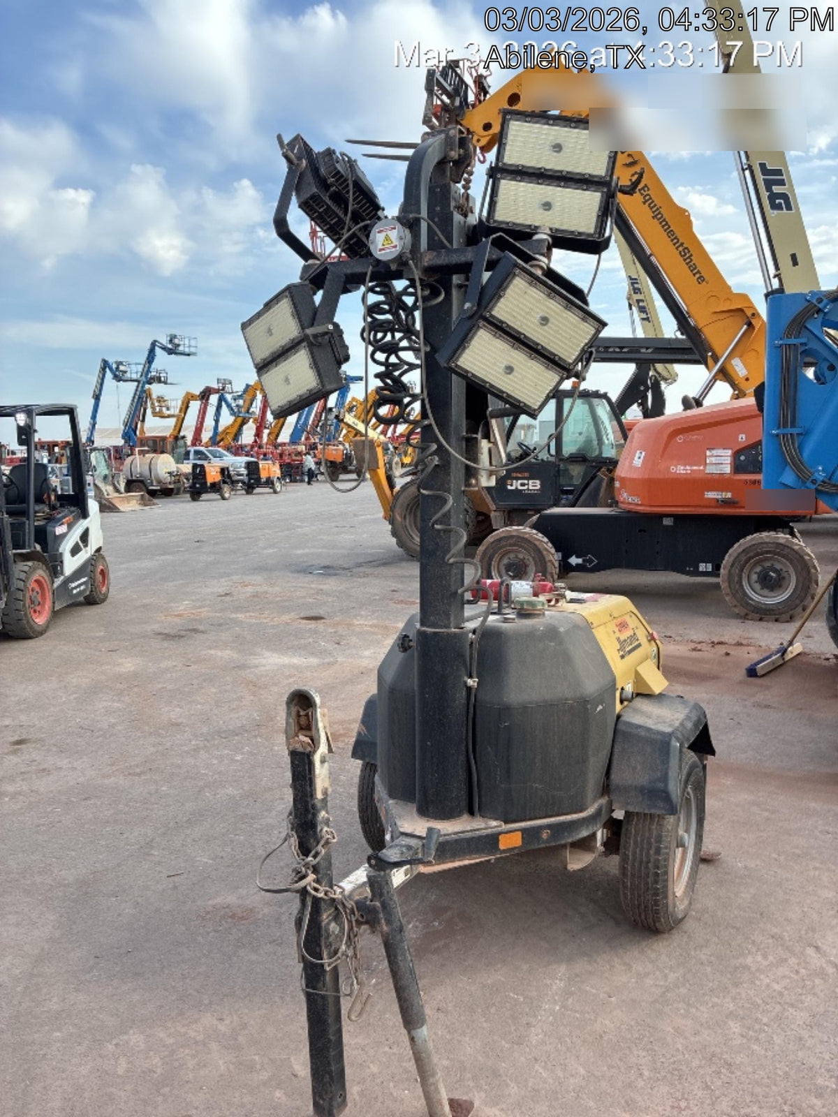 2022 Allmand NLV3GR (4) LED Light Fixture 350W, 23' Vertical Mast, 3kW Prime, Towable, Deep Sea L401, Leveling Jacks, Yanmar T4F 5.8hp