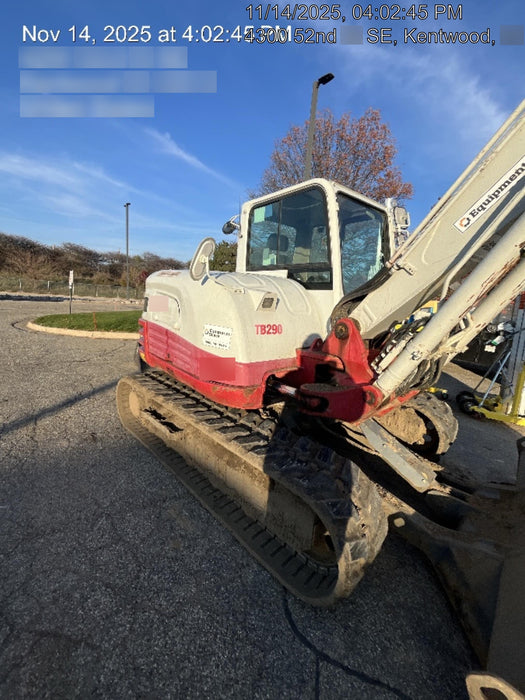2019 Takeuchi TB290 Cab/Heat/AC Rubber tracks, Dozer blade, Travel alarm, Auxiliary hydraulics w/Manual QC, Hydraulic thumb, 18", 24", and 36" Buckets