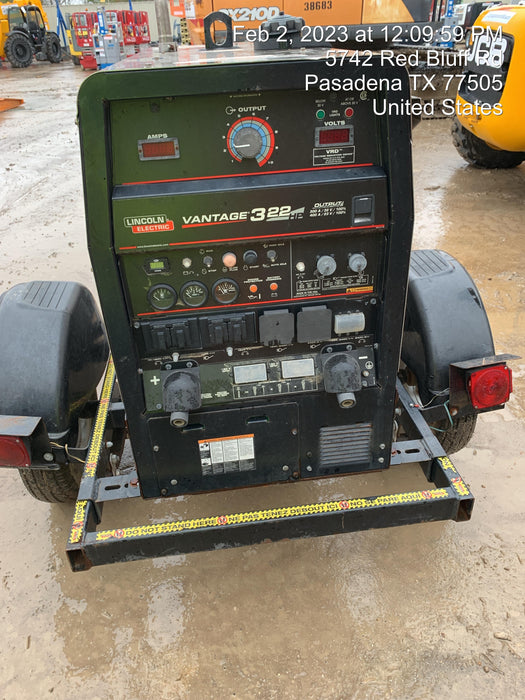2019 Lincoln Electric Vantage 322 Welder Ready-Pak 3, Two wheel trailer, Fender and Light kit, Cable Rack