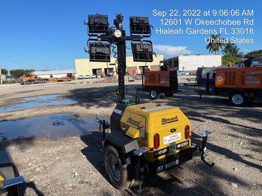 2022 Allmand NLV3GR (4) LED Light Fixture 350W, 23' Vertical Mast, 3kW Prime, Towable, ES Decals, T3