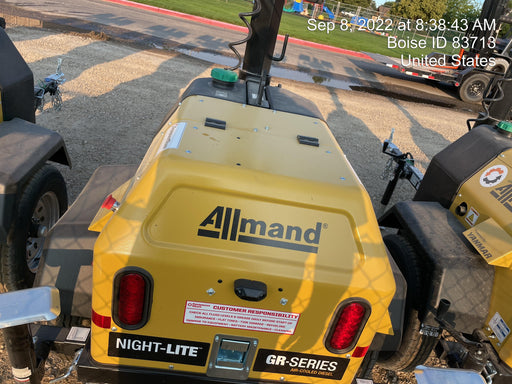 2022 Allmand NLV3GR (4) LED Light Fixture 350W, 23' Vertical Mast, 3kW Prime, Towable, ES Decals, T3