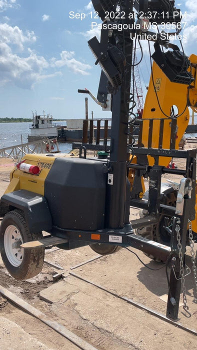 2022 Allmand NLV3GR (4) LED Light Fixture 350W, 23' Vertical Mast, 3kW Prime, Towable, Deep Sea L401, Leveling Jacks, Yanmar T4F 5.8hp