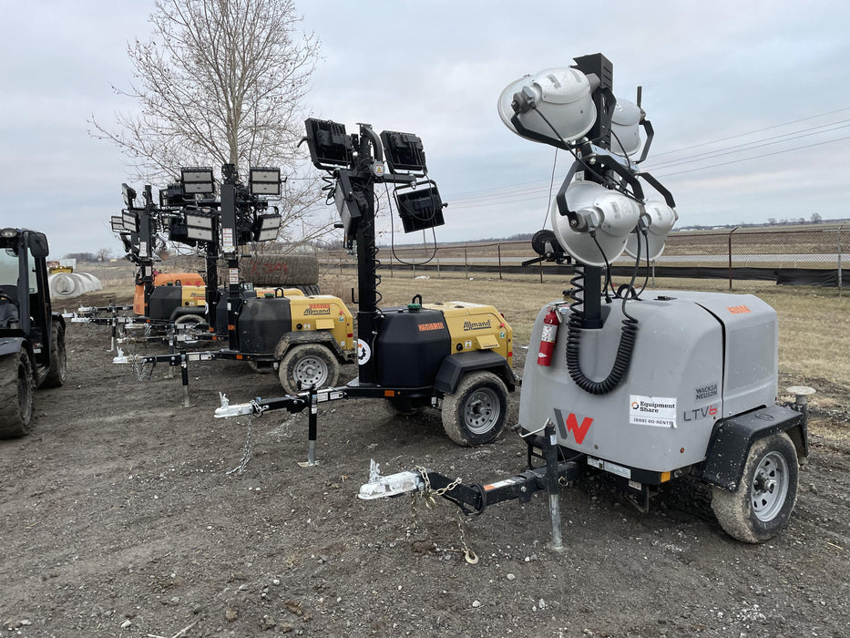 2021 Allmand NLV3GR (4) LED Light Fixture 350W, 23' Vertical Mast, 3kW Prime, Towable, Deep Sea L401, Leveling Jacks, Yanmar T4F 5.8hp