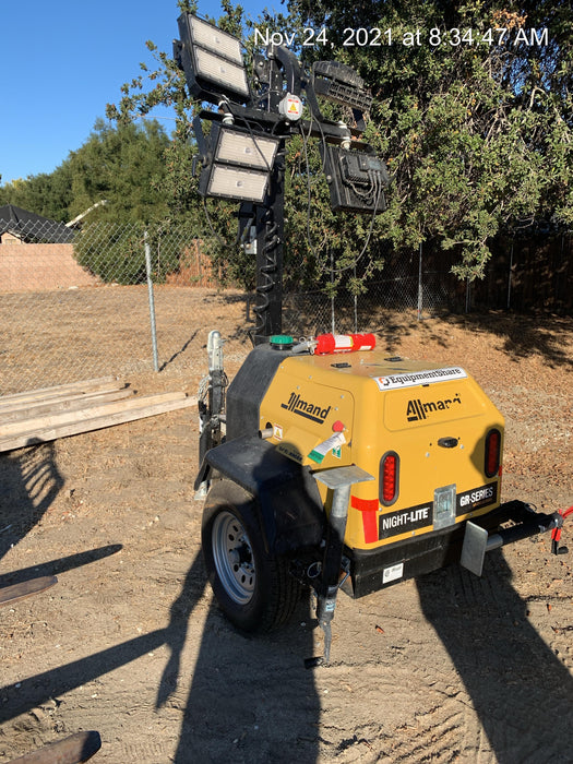 2021 Allmand NLV3GR (4) LED Light Fixture 350W, 23' Vertical Mast, 3kW Prime, Towable, Deep Sea L401, Leveling Jacks, Yanmar T4F 5.8hp