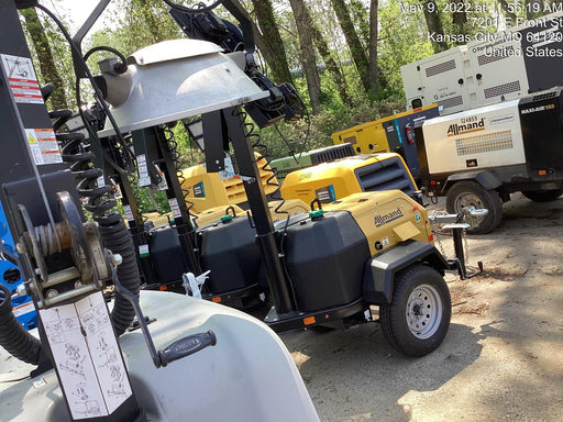 2022 Allmand NLV3GR (4) LED Light Fixture 350W, 23' Vertical Mast, 3kW Prime, Towable, Deep Sea L401, Leveling Jacks, Yanmar T4F 5.8hp