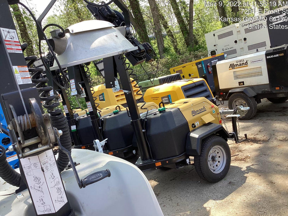 2022 Allmand NLV3GR (4) LED Light Fixture 350W, 23' Vertical Mast, 3kW Prime, Towable, Deep Sea L401, Leveling Jacks, Yanmar T4F 5.8hp