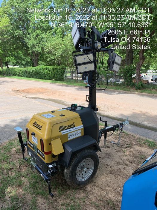 2022 Allmand NLV3GR (4) LED Light Fixture 350W, 23' Vertical Mast, 3kW Prime, Towable, Deep Sea L401, Leveling Jacks, Yanmar T4F 5.8hp