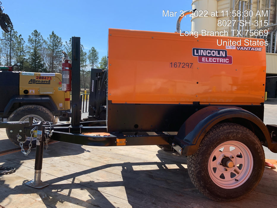 2021 Lincoln Electric Vantage 322 Vantage 322 Ready Pak 3 w/ Decals, ORANGE (includes trailer, cable rack, fender light kit) NO Telematics