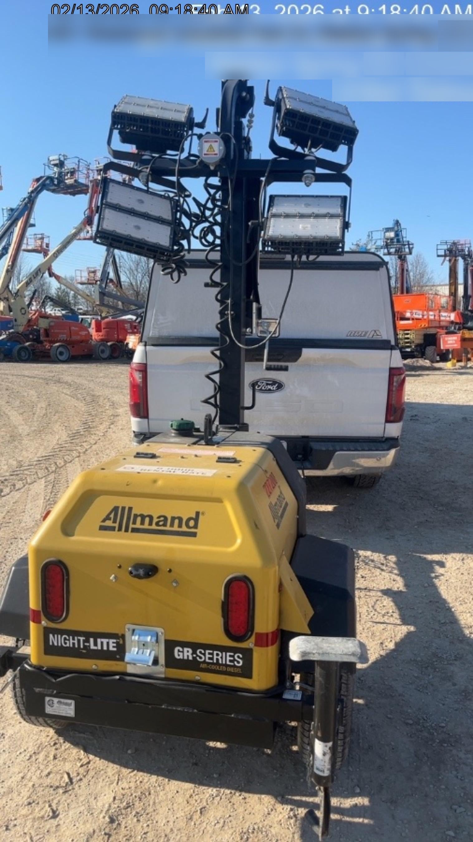 2022 Allmand NLV3GR (4) LED Light Fixture 350W, 23' Vertical Mast, 3kW Prime, Towable, Deep Sea L401, Leveling Jacks, Yanmar T4F 5.8hp
