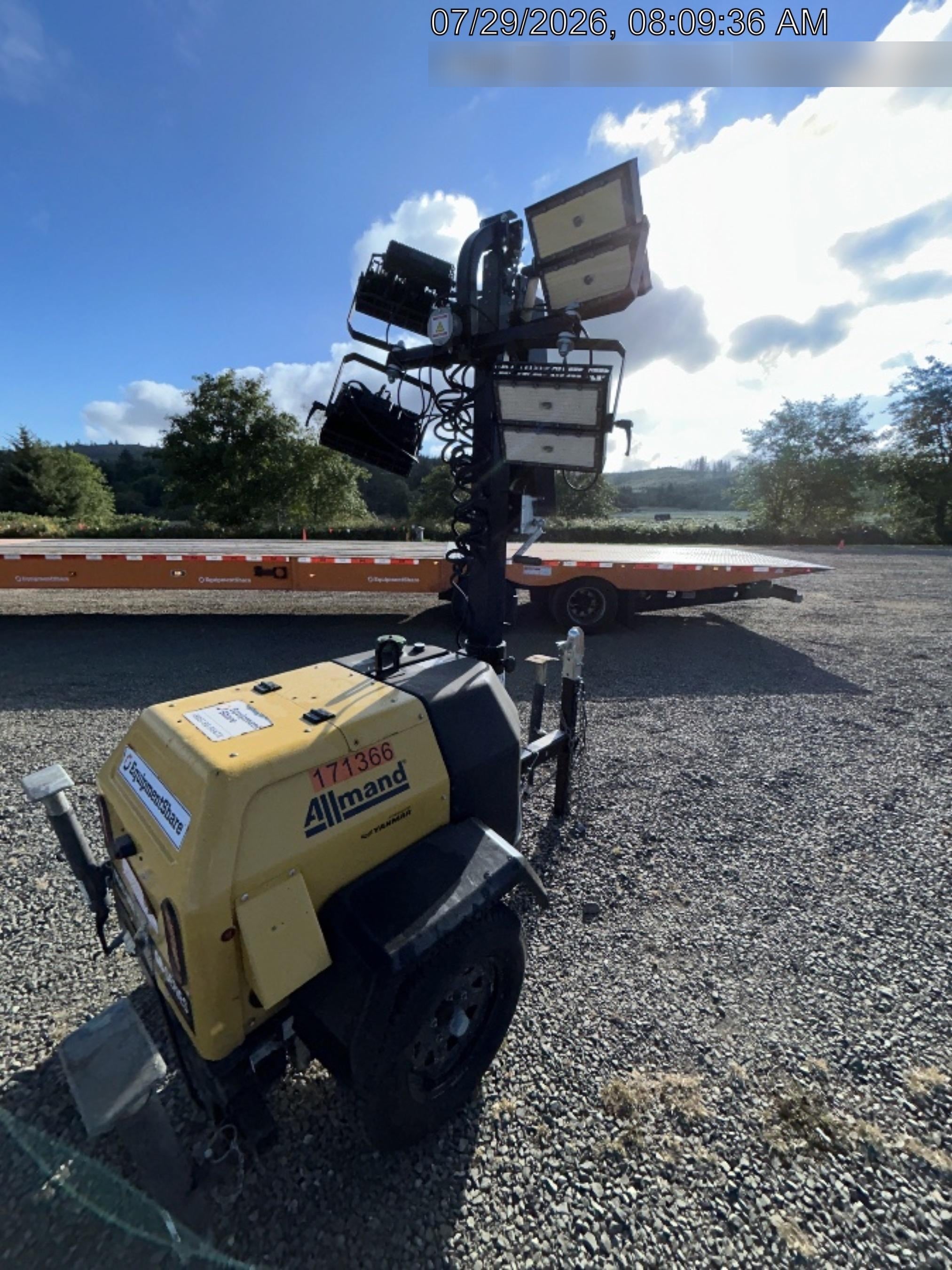 2021 Allmand NLV3GR (4) LED Light Fixture 350W, 23' Vertical Mast, 3kW Prime, Towable, Deep Sea L401, Leveling Jacks, Yanmar T4F 5.8hp