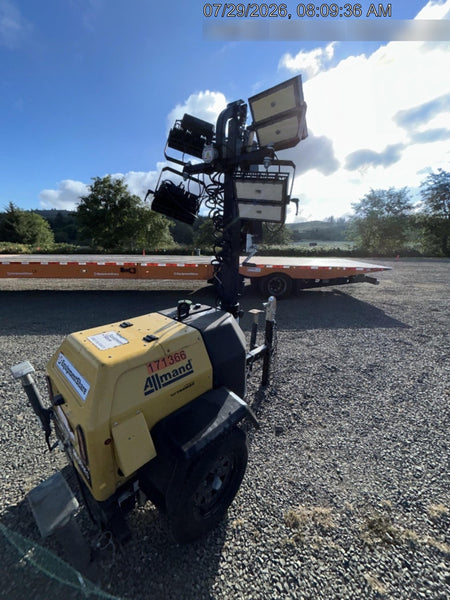 2021 Allmand NLV3GR (4) LED Light Fixture 350W, 23' Vertical Mast, 3kW Prime, Towable, Deep Sea L401, Leveling Jacks, Yanmar T4F 5.8hp