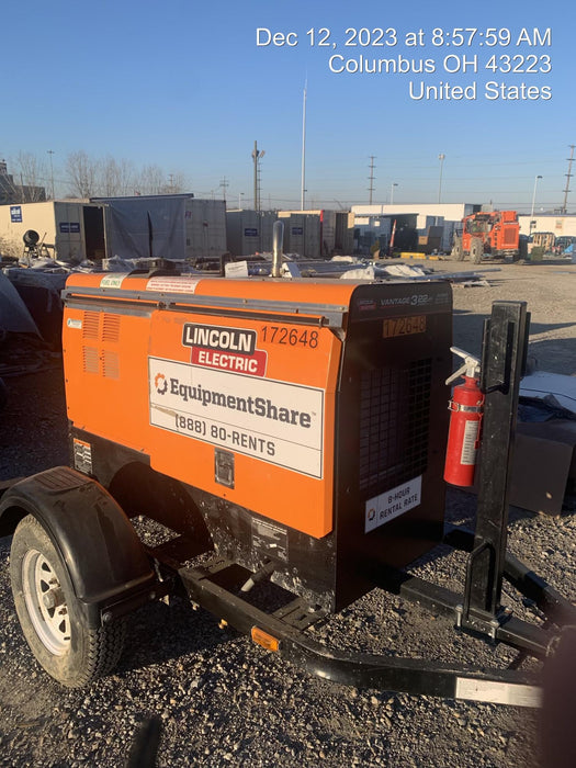 2021 Lincoln Electric Vantage 322 Vantage 322 Ready Pak 3 w/ Decals, ORANGE (includes trailer, cable rack, fender light kit) NO Telematics