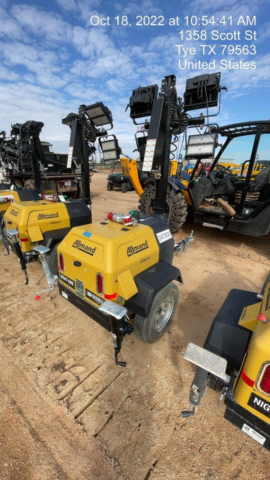 2022 Allmand NLV3GR (4) LED Light Fixture 350W, 23' Vertical Mast, 3kW Prime, Towable, ES Decals, T3