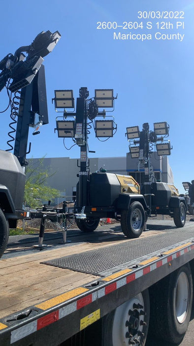 2022 Allmand NLV3GR (4) LED Light Fixture 350W, 23' Vertical Mast, 3kW Prime, Towable, Deep Sea L401, Leveling Jacks, Yanmar T4F 5.8hp