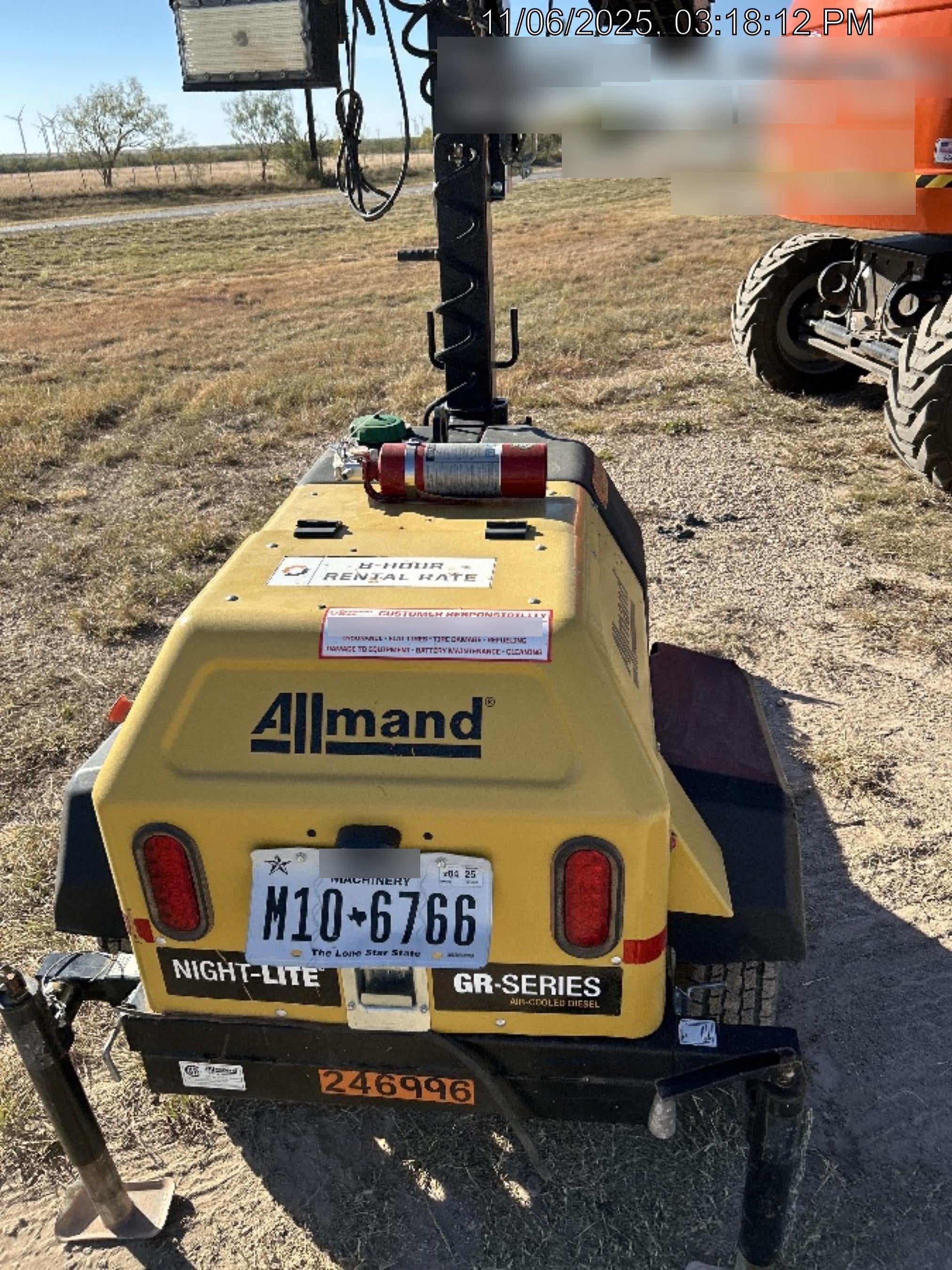 2022 Allmand NLV3GR (4) LED Light Fixture 350W, 23' Vertical Mast, 3kW Prime, Towable, ES Decals, T3