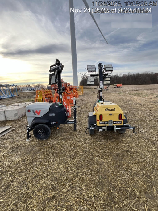 2022 Allmand NLV3GR (4) LED Light Fixture 350W, 23' Vertical Mast, 3kW Prime, Towable, Deep Sea L401, Leveling Jacks, Yanmar T4F 5.8hp