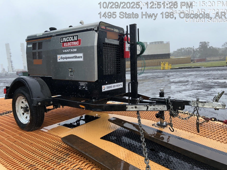 2019 Lincoln Electric Vantage 322 Welder Ready-Pak 3, Two wheel trailer, Fender and Light kit, Cable Rack