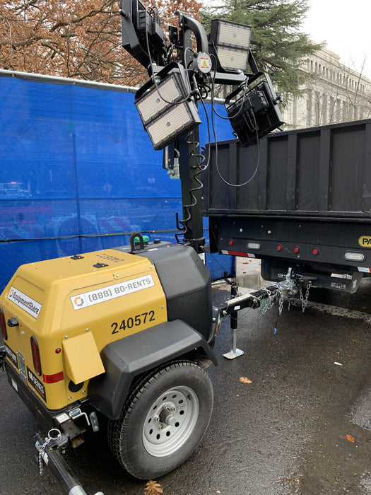 2022 Allmand NLV3GR (4) LED Light Fixture 350W, 23' Vertical Mast, 3kW Prime, Towable, Deep Sea L401, Leveling Jacks, Yanmar T4F 5.8hp