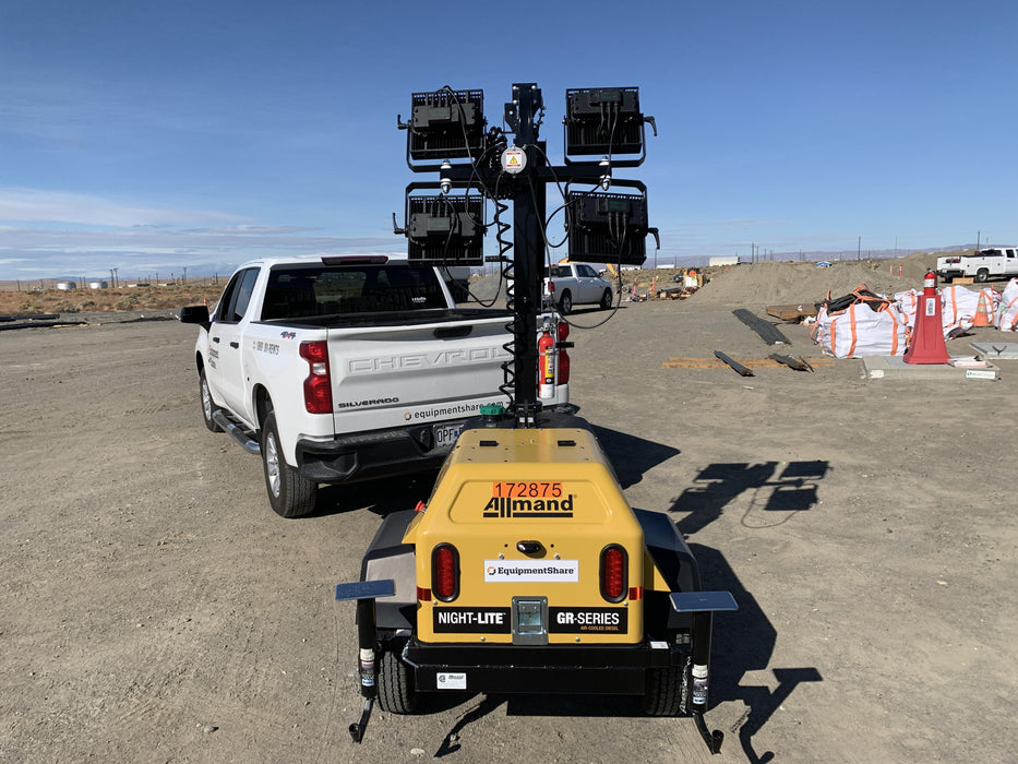 2021 Allmand NLV3GR (4) LED Light Fixture 350W, 23' Vertical Mast, 3kW Prime, Towable, Deep Sea L401, Leveling Jacks, Yanmar T4F 5.8hp