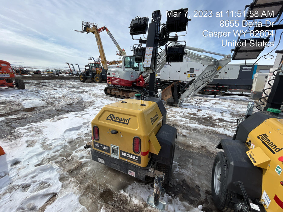 2022 Allmand NLV3GR (4) LED Light Fixture 350W, 23' Vertical Mast, 3kW Prime, Towable, ES Decals, T3