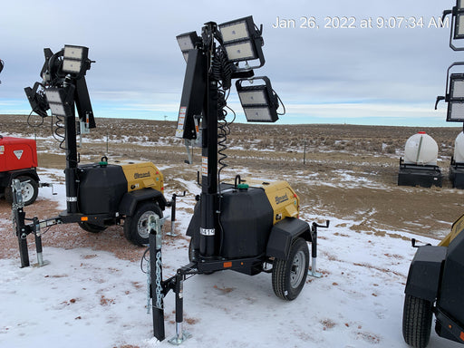 2022 Allmand NLV3GR (4) LED Light Fixture 350W, 23' Vertical Mast, 3kW Prime, Towable, Deep Sea L401, Leveling Jacks, Yanmar T4F 5.8hp