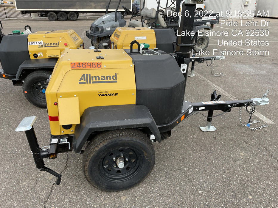 2022 Allmand NLV3GR (4) LED Light Fixture 350W, 23' Vertical Mast, 3kW Prime, Towable, ES Decals, T3