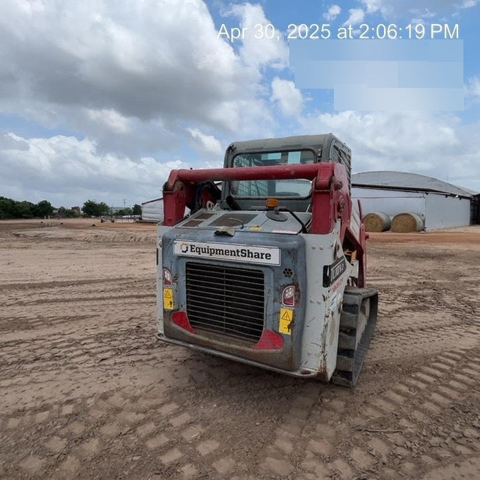2019 Takeuchi TL10V2-CR Cab/Heat/AC, Rubber Tracks, Backup Alarm, Front & rear working Lights, Auxiliary Hydraulics, 2 Speed Travel, Engine Monitoring System, Hydraulic universal quick hitch w/76" HD smooth dirt bucket with bolt-on edge, 20.3 cubic feet capacity, 48" Pallet forks and frame