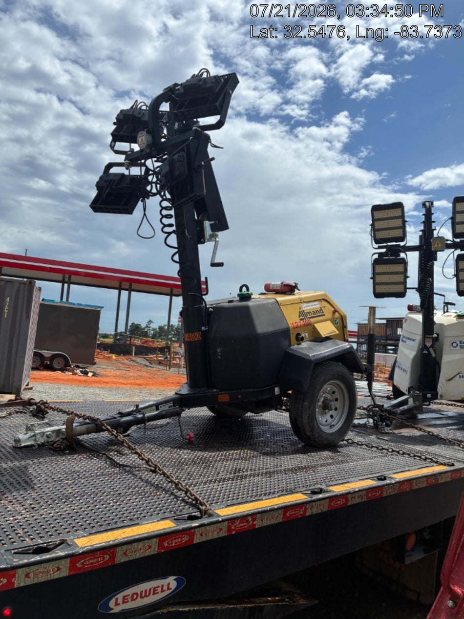 2021 Allmand NLV3GR (4) LED Light Fixture 350W, 23' Vertical Mast, 3kW Prime, Towable, Deep Sea L401, Leveling Jacks, Yanmar T4F 5.8hp